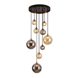 Dark 9 Light Glass Cluster Pendant - Black/Brass