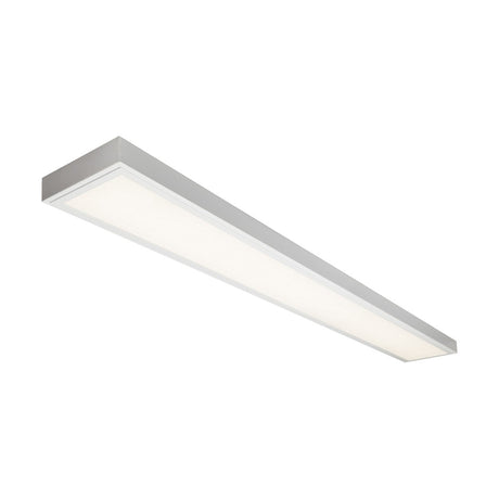 Introducing the 45W LED Dual Mount Light, a ceiling light fixture with a minimalist design. It features a white frame and provides diffused illumination. This energy-efficient luminaire is perfect for modern interiors, offering both style and functionality.