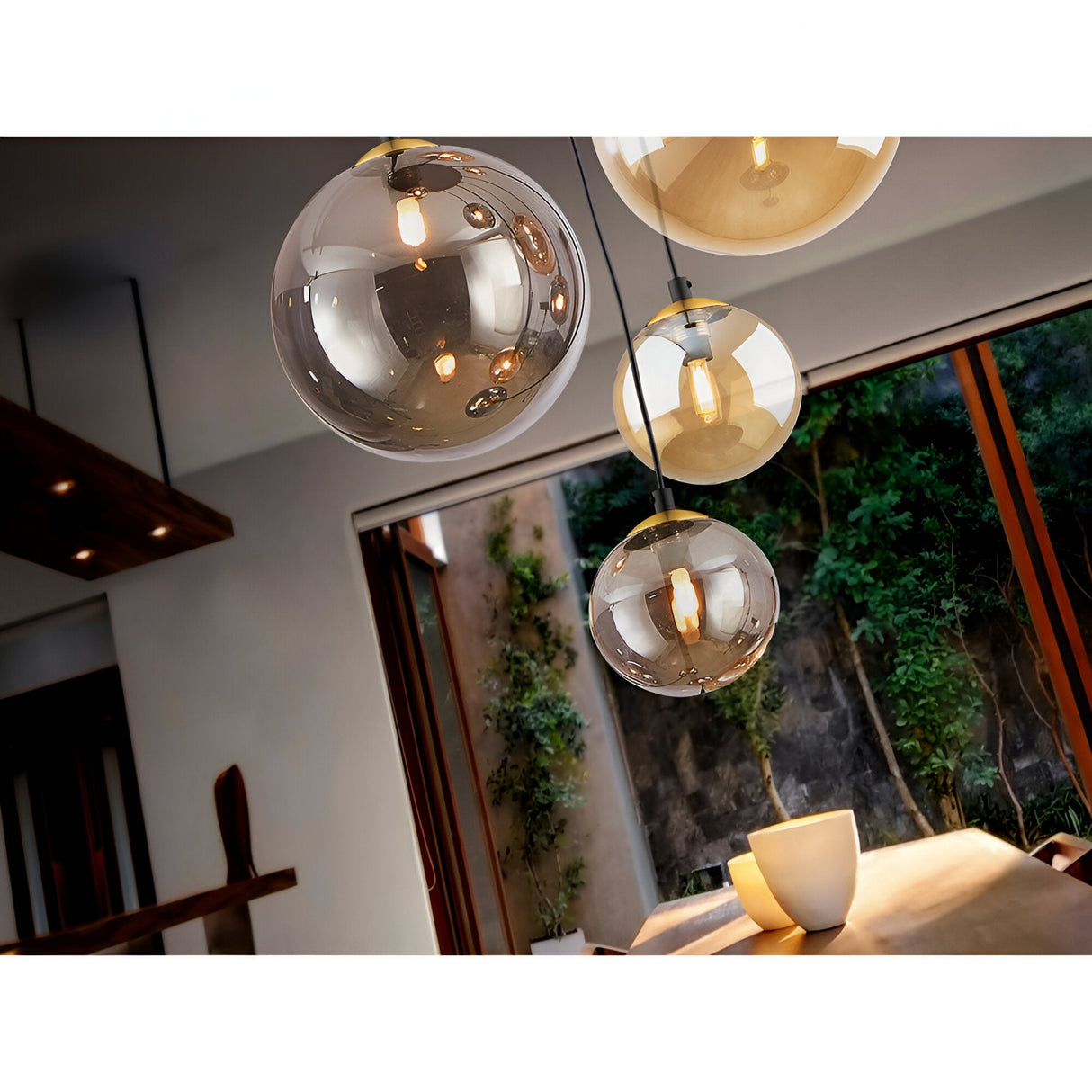 Dark 5 Light Glass Cluster Pendant - Amber