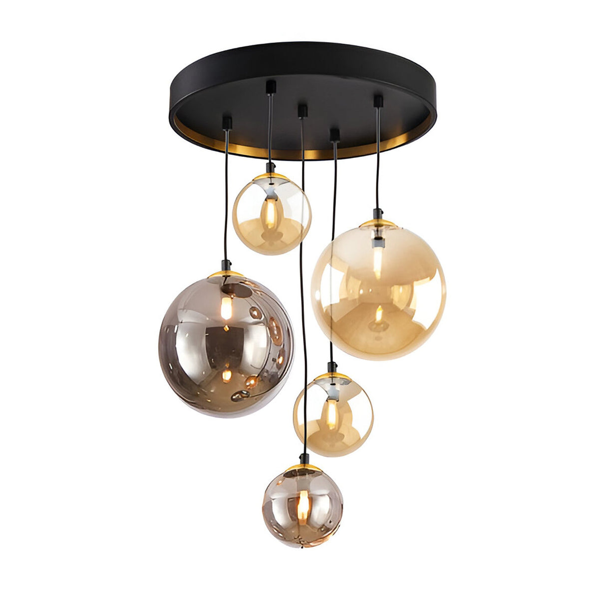 Dark 5 Light Glass Cluster Pendant - Amber
