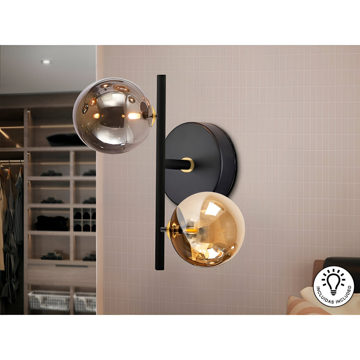 Dark 2 Light Glass Wall Light - Black/Ambler