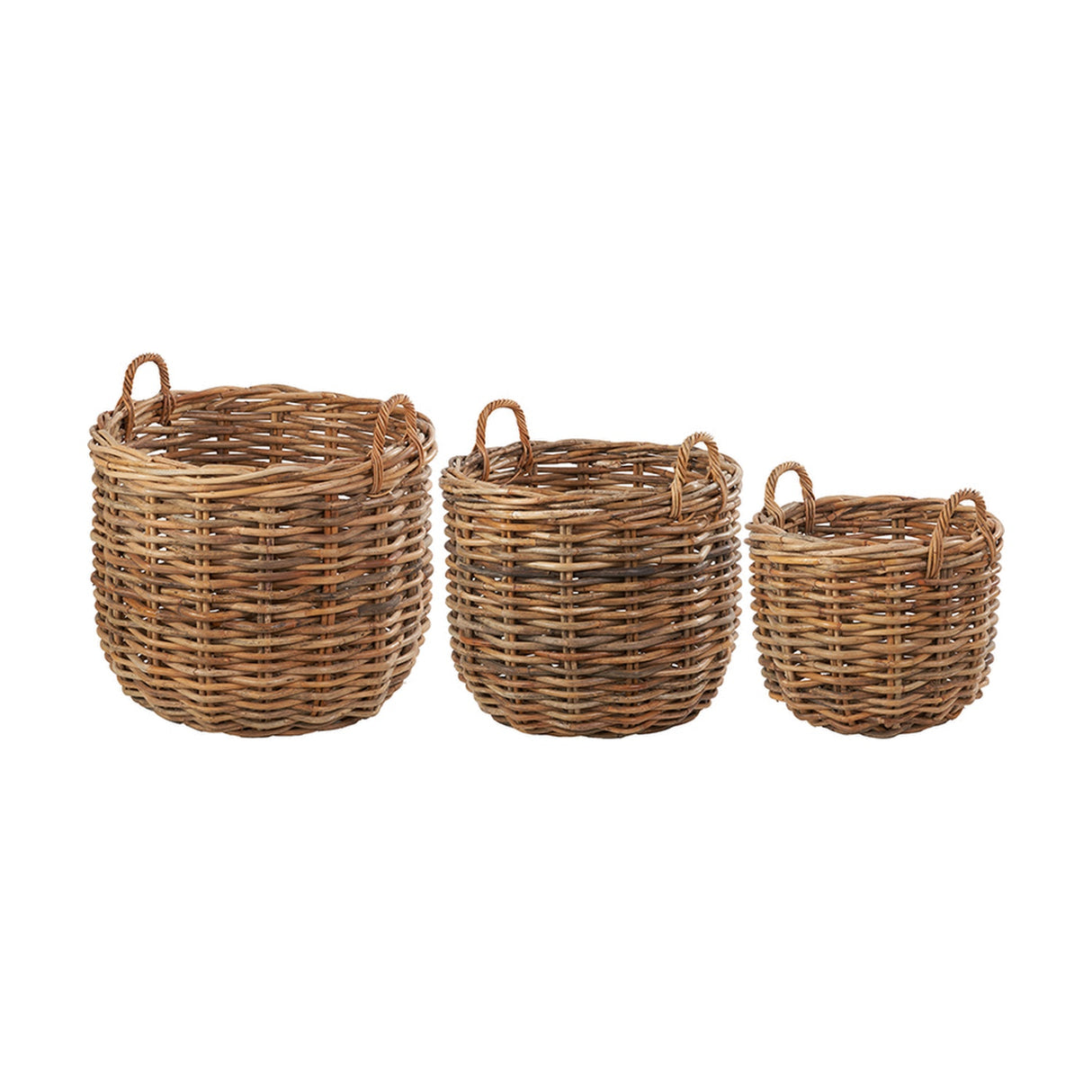 Tobs Set of 3 Chunky Rattan Round Logs Baskets - 77cm