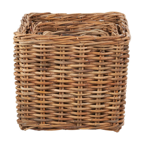 Tobs chunky rattan log basket in natural finish, tall square shape with woven texture, shown against a plain white background.