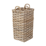 Tall square grey Kubu rattan umbrella basket with woven sides and looped carry handles, shown against a plain white background.