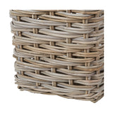 Close-up of the Tobs Grey Kubu Umbrella Basket showing woven rattan texture in natural grey tones against a plain white background.
