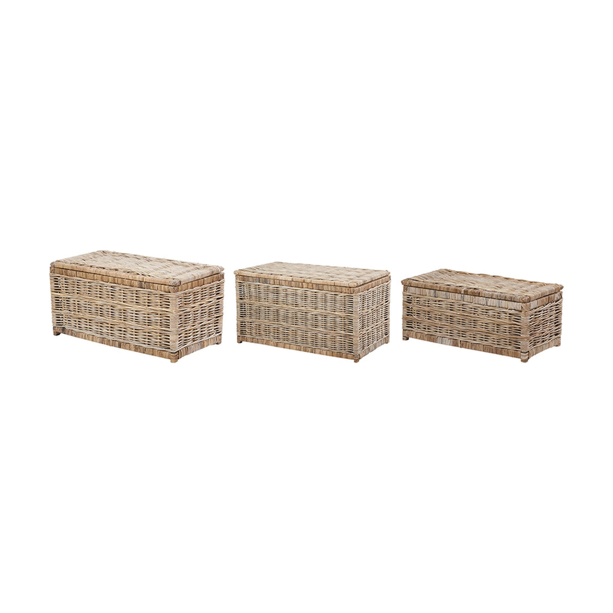 Tobs Set of 3 Grey Kubu Rattan Basket Chests - 51cm