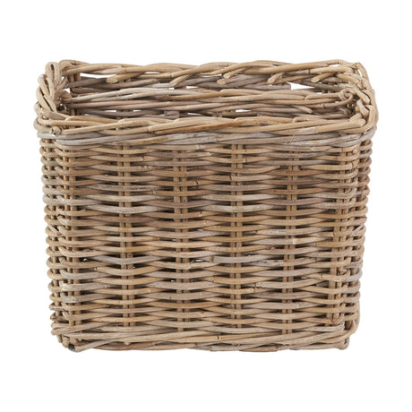 Tobs Grey Kubu Rattan Magazine Basket, a 30cm woven storage basket with an open top and sturdy handles, shown on a plain white background.