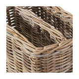 Close-up of the Tobs Grey Kubu Rattan Magazine Basket, 30cm, showing woven rattan texture, divider, and grey-toned finish on a plain white background.