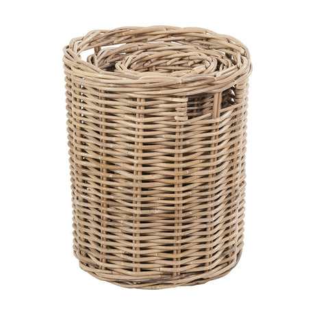 Round grey Kubu rattan storage basket, 33cm, with woven cylindrical body and looped top edge, shown against a plain white background.