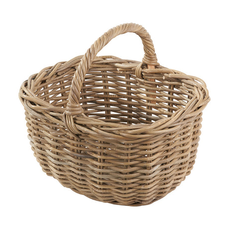 Tobs Grey Kubu Rattan Shopping Basket, 36cm woven storage basket with an arched carry handle, shown on a plain white background.