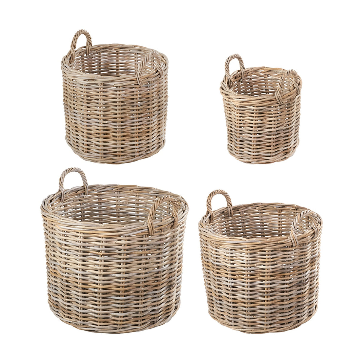 Tobs Set of 4 Grey Kubu Rattan Round Log Baskets - 67cm