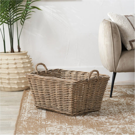Tobs Grey Kubu Rattan Rectangular Large Storage Basket - 39cm