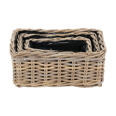 Tobs Set of 3 Indoor Outdoor Grey Kubu Rattan Rectangular Planters