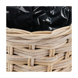 Close-up of the Tobs grey Kubu rattan triple weave basket planter, showing the woven rim detail and black waterproof inner lining.