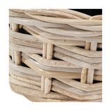Close-up of the Tobs Kubu rattan planter showing its triple weave pattern in grey-washed rattan with visible vertical and horizontal reed detailing.