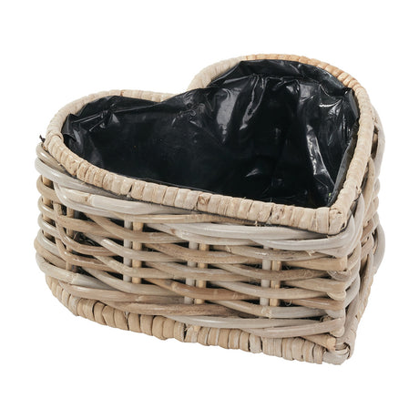 Tobs Indoor Outdoor Grey Kubu Rattan Heart Shaped Basket Planter