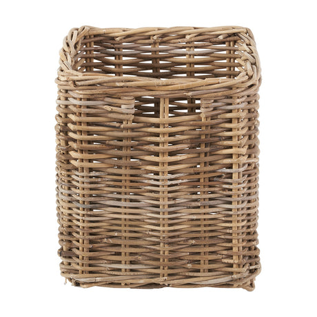Tobs Grey Kubu Rattan Storage Basket, 35cm tall, tapered rectangular woven design with cut-out handles, shown on a plain white background.