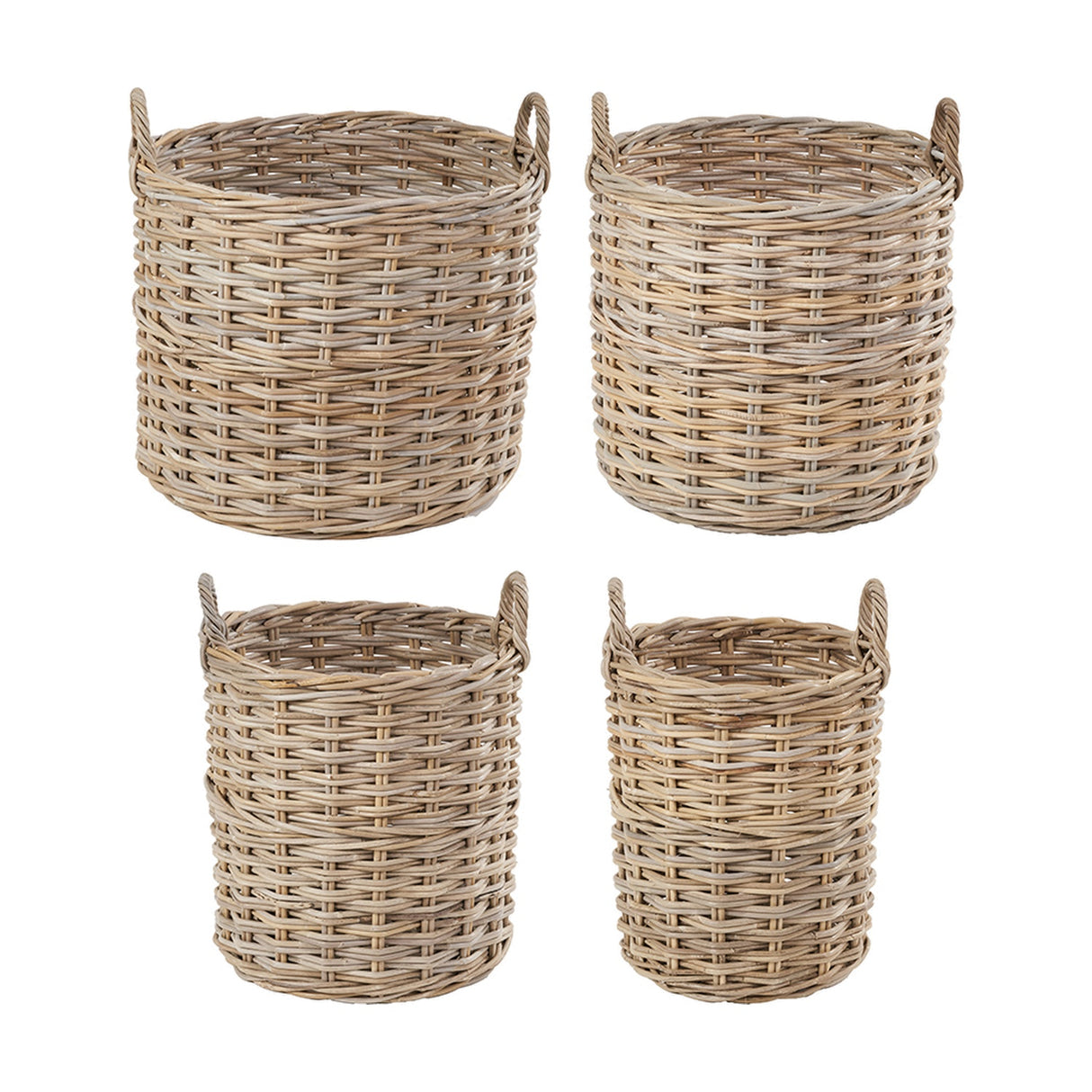 Tobs Set of 4 Grey Kubu Rattan Tall Round Storage Baskets - 63cm