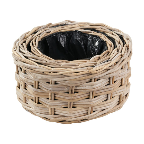 Tobs Set of 3 Indoor Outdoor Grey Kubu Rattan Triple Weave Planters