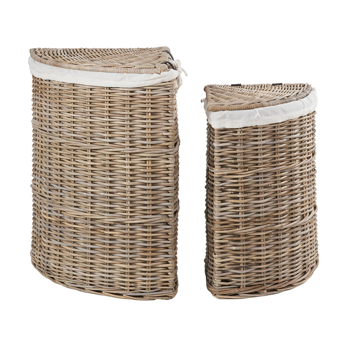 Tobs Set of 2 Grey Kubu Rattan Lined Corner Linen Baskets - 65cm