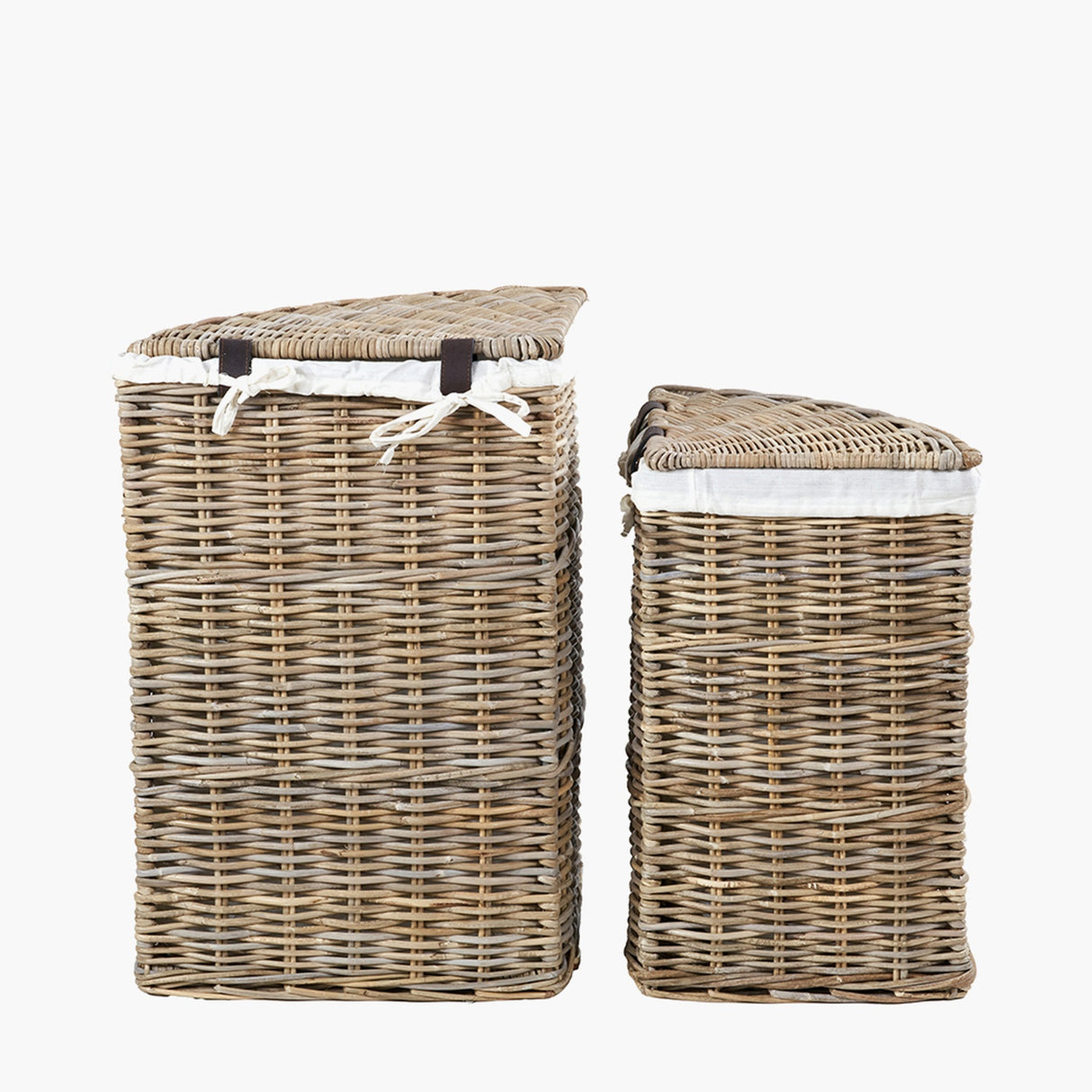 Tobs Set of 2 Grey Kubu Rattan Lined Corner Linen Baskets - 65cm