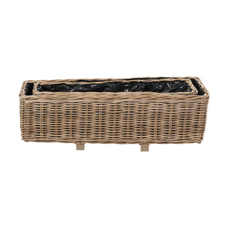 Tobs Set of 2 Indoor Outdoor Grey Kubu Rattan Basket Trough Planters