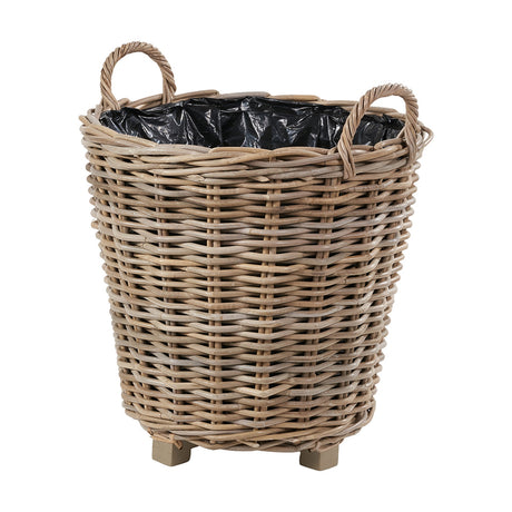 Tobs Indoor Outdoor Grey Kubu Rattan Basket Planter with Handles