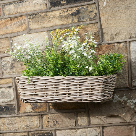 Tobs Indoor Outdoor Grey Kubu Rattan Large Wall Hanging Trough Planter