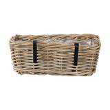 Tobs grey Kubu rattan wall hanging trough planter with black hanging straps and clear plastic liner, shown against a plain white background.