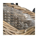Close-up of the Tobs grey Kubu rattan wall hanging trough planter, showing its woven wicker texture with a clear plastic liner inside for indoor or outdoor plant use.