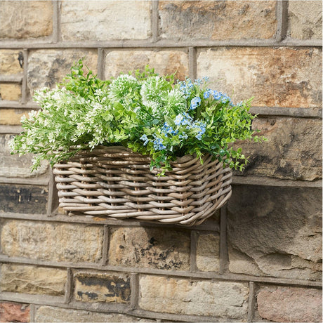 Tobs Indoor Outdoor Grey Kubu Rattan Small Wall Hanging Trough Planter