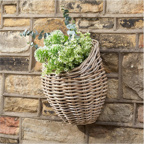 Tobs Indoor Outdoor Grey Kubu Rattan Droplet Shaped Wall Planter