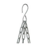 Grey Kubu rattan hanging basket planter, 35cm wide, suspended from a metal S-hook with multiple chains, shown against a plain white background.