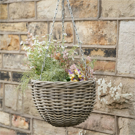 Tobs Indoor Outdoor Grey Kubu Rattan Large Hanging Basket - 35cm