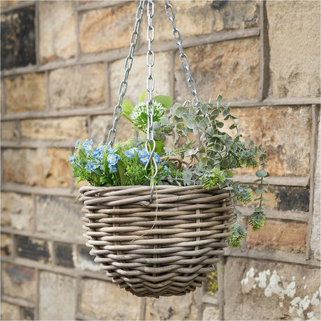 Tobs Indoor Outdoor Grey Kubu Rattan Small Hanging Basket - 25cm
