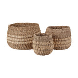 Set of 3 2-Tone Seagrass & Palm Leaf Natural Baskets - 43cm