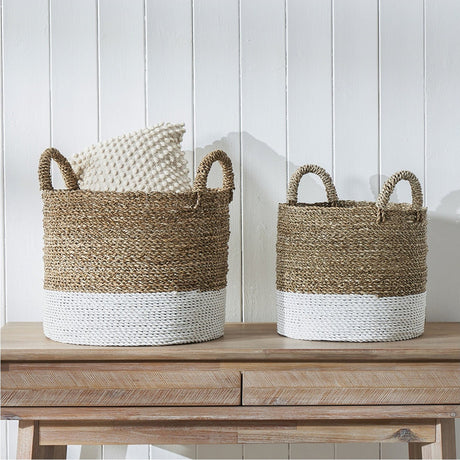 Set of 2 Banana Leaf Two Tone Natural & White Baskets - 42cm