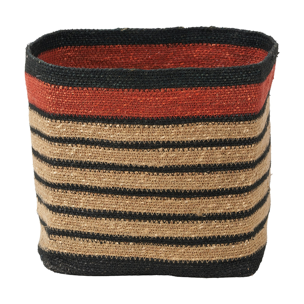 Seagrass Natural, Black & Terracotta Stripe Square Basket - 30cm