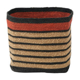 Seagrass Natural, Black & Terracotta Stripe Square Basket - 30cm