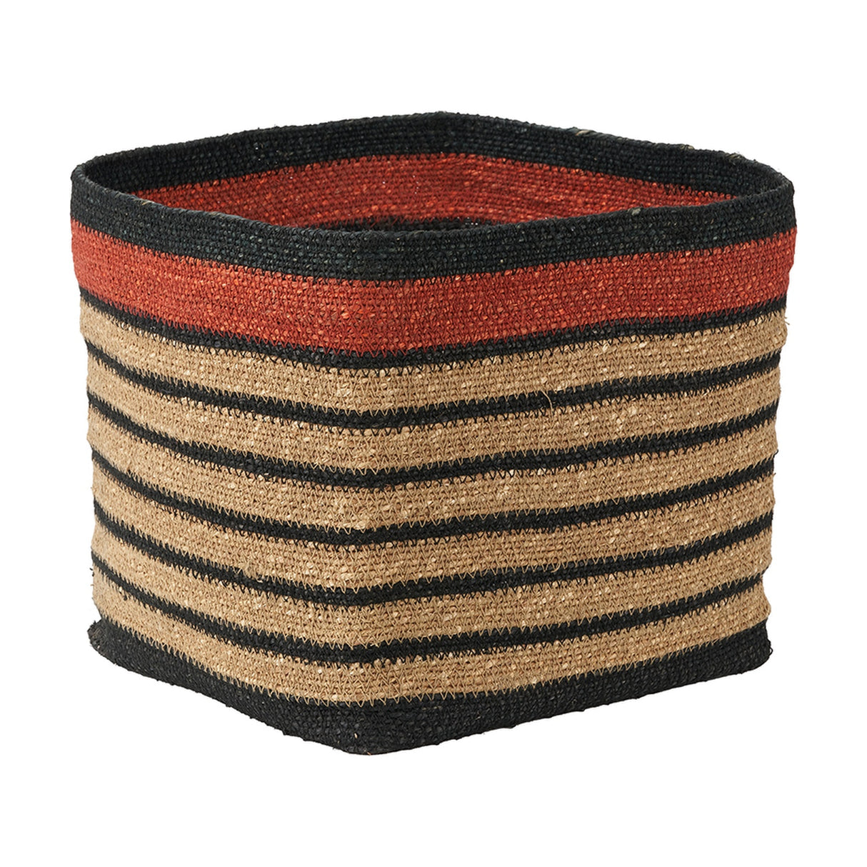 Seagrass Natural, Black & Terracotta Stripe Square Basket - 30cm