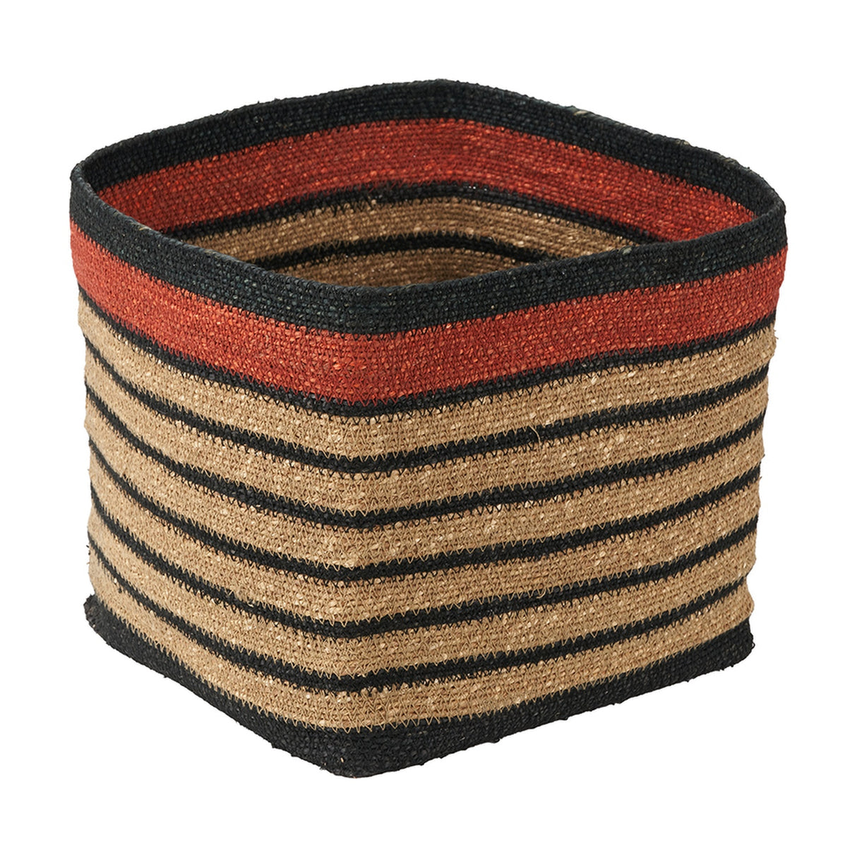 Seagrass Natural, Black & Terracotta Stripe Square Basket - 30cm