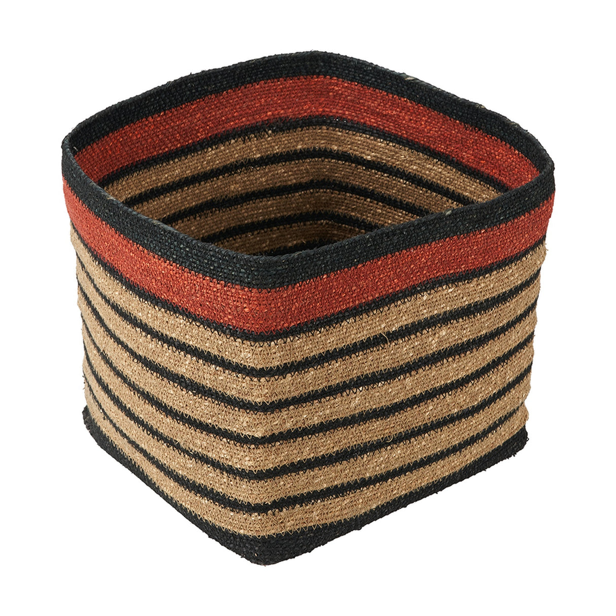 Seagrass Natural, Black & Terracotta Stripe Square Basket - 30cm