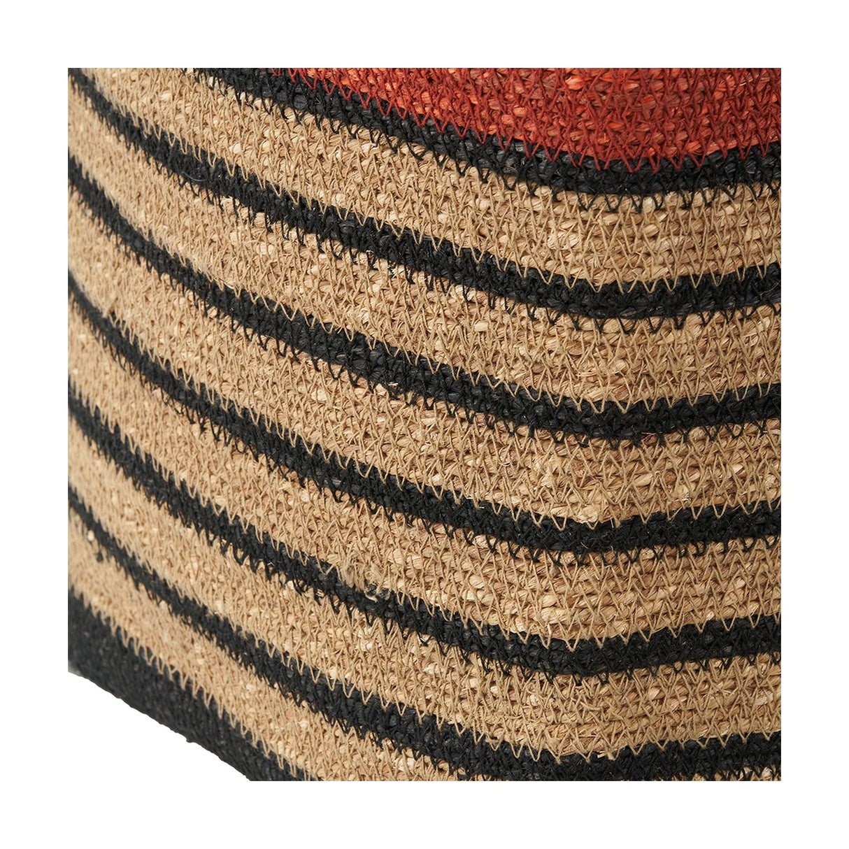 Seagrass Natural, Black & Terracotta Stripe Square Basket - 30cm
