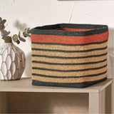 Seagrass Natural, Black & Terracotta Stripe Square Basket - 30cm