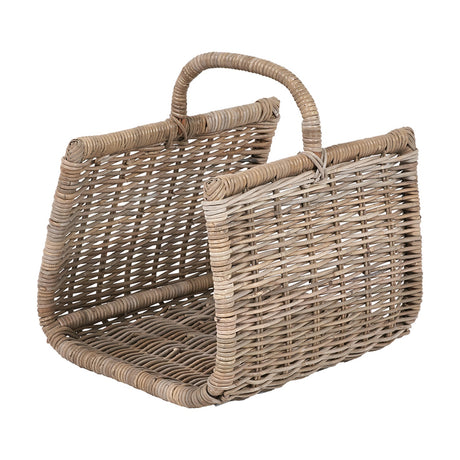 Grey Kubu Trug Basket, 51cm woven rattan storage basket with arched carry handle and sloped front, shown on a plain white background.