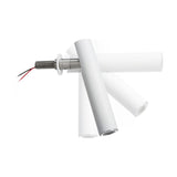 Ivelline LED wall light with reading light in white, showing the slim cylindrical head pivoted on a brushed metal arm with round wall rosette and exposed wiring, on a plain white background.