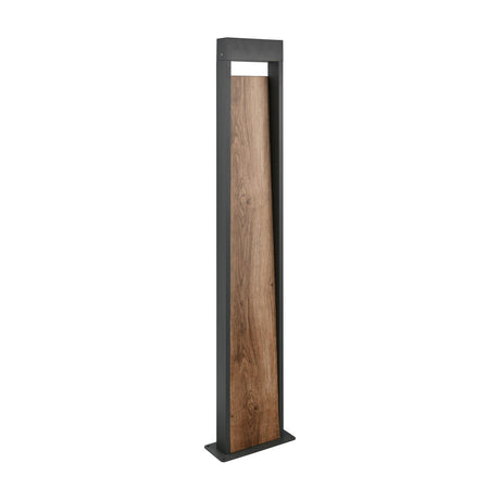 Salmon LED Bar Outdoor Lamp Post with slim dark aluminium frame and wood-effect panel, integrated warm white LED at top, on a plain white background.