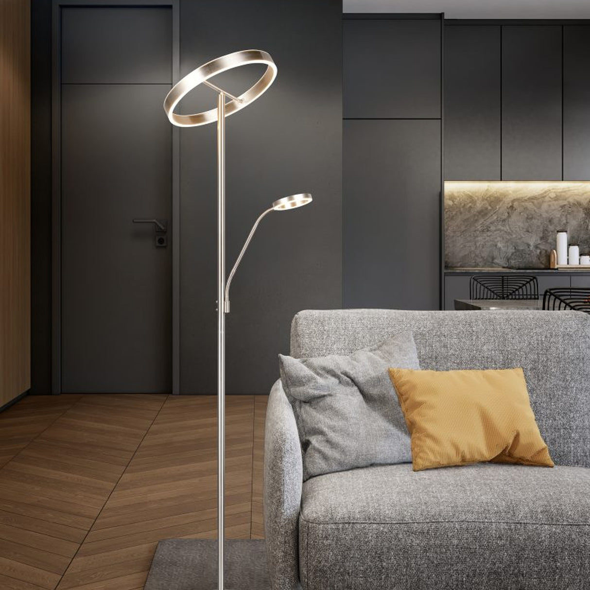 Willis 2 Light LED Floor Lamp – Satin Nickel