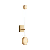 The Marvello LED Twin Sphere Alabaster Wall Light features a brushed brass finish, rectangular base, long vertical rod, and round alabaster spheres at each end, offering modern style and soft white illumination for any space.
