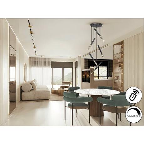 Edna 5 Light Dimmable LED Large Cluster Pendant - Black/ Gold (With Remote Control)